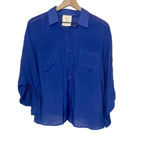 KATIA DESIGNS Womens M L The Goddess Shirt Oversized Button Top Viscose Sapphire - Picture 1 of 15